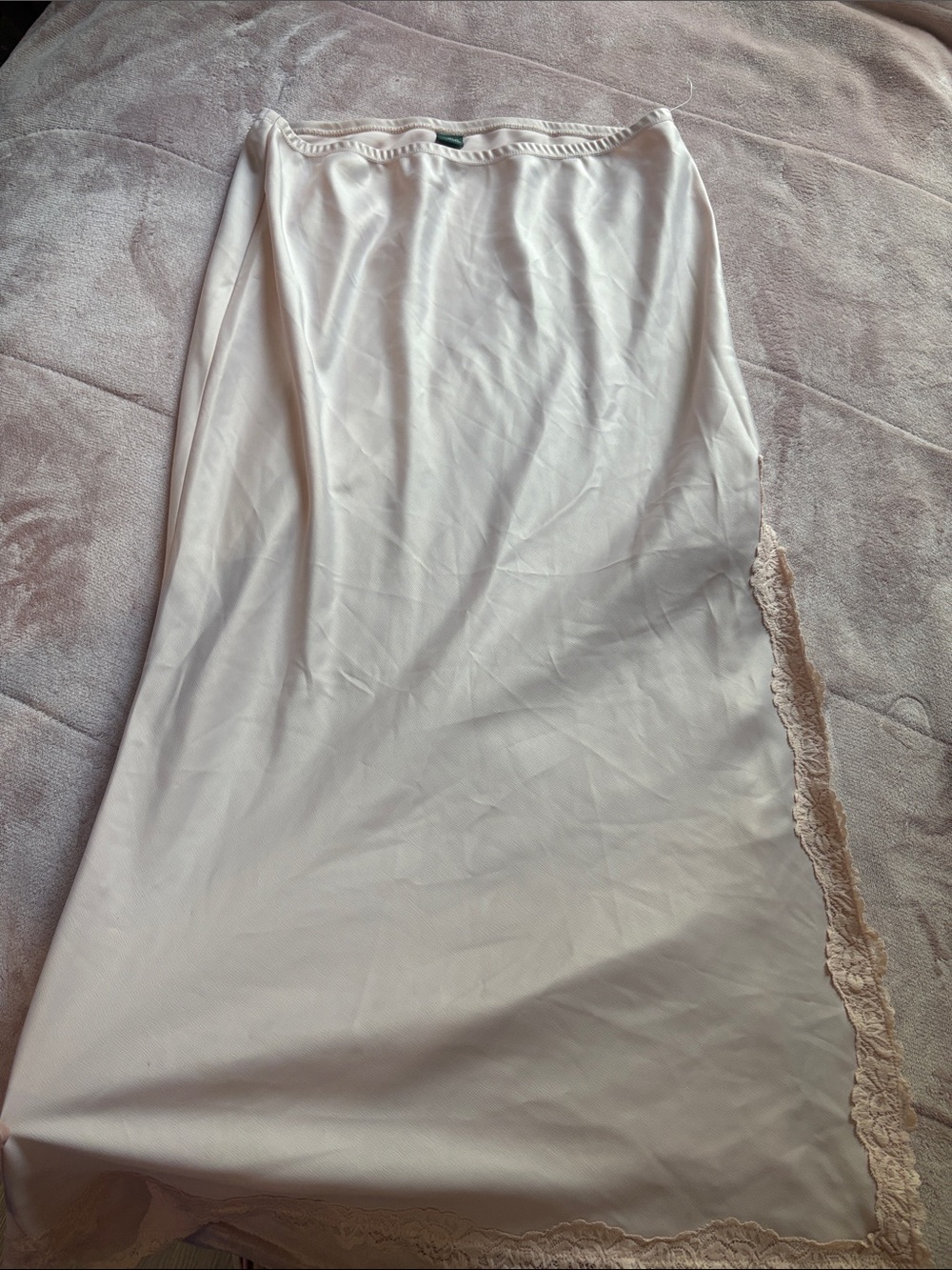 Cream Lace-Trim Maxi Slip Skirt